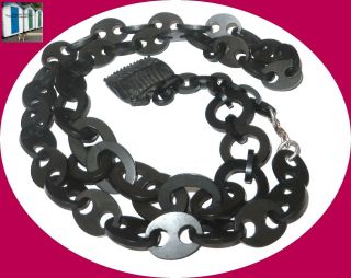 Antique Whitby Jet Bog Oak Unusual Long Necklace Pendant Link Chain Craft/design