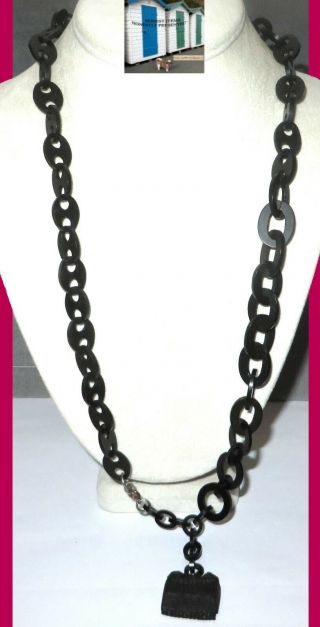 Antique Whitby Jet Bog Oak Unusual Long Necklace Pendant Link Chain Craft/Design 2
