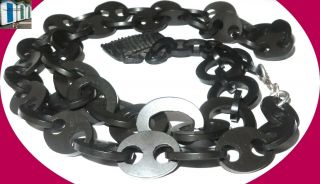Antique Whitby Jet Bog Oak Unusual Long Necklace Pendant Link Chain Craft/Design 4
