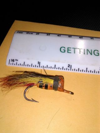 Old Fishing Fly Looks Like Bug Made From Wood And Hair/feathers,  Orange/ Black.