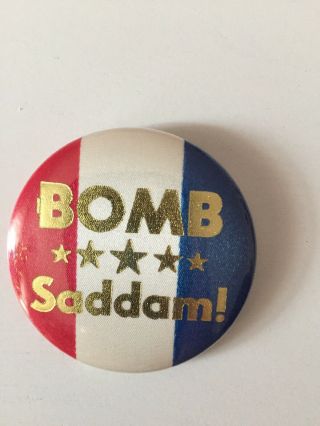 Saddam Hussein Iraq Gulf War Pin Pinback Button Vintage Bomb Saddam