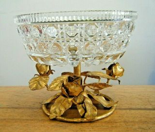 Vtg 1960s Federal Windsor Glass & Ormolu Italian Roses Base Footed Compote Dish