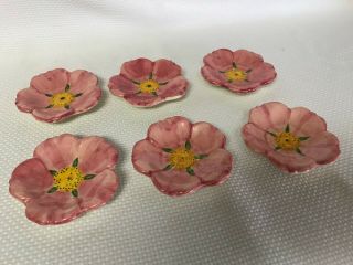 Vintage Set Of 6 Ceramic Butter Pats Pink Dogwood Made In Usa