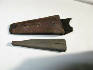Antique 1800s Hook Stone In Leather Case Carborundum Niagara Falls,  Usa