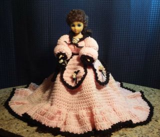 Vintage Sleepy Eye Plastic Doll With Pink Crochet Dress & Crotchet Petty Coat