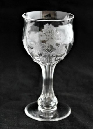 Antique H.  C.  Fry Glass Etched 3 - Steemed Rose Pattern Hollow Stem Champagne /3ava