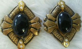 Vintage Antique Ornate Black Cabochon Faux Pearl Shoe Dress Scarf Fur Clips