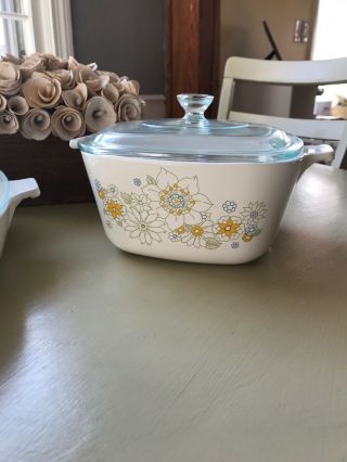 Vintage Corning Ware Casserole Dishes With Lids Floral Boutique Pattern Antique 3