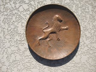 Vintage German Copper Embossed Wall Hanging Plate 13 Inches Across