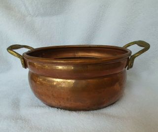 Great Vintage Hammered Copper Pot/bowl With Solid Brass Double Handles