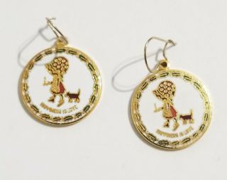 Vintage Holly Hobby Enamel Goldtone Earrings " Happiness Is Love " Agc Cleveland