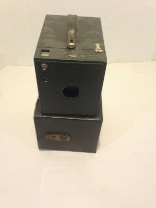 Antique Eastman Kodak 3 Model B Brownie Early Box Camera & Case
