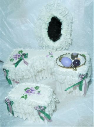 handmade & signed Doll House furniture Victorian vanity & chaise 5