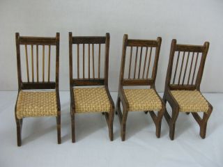 Vintage Dollhouse Furniture Wood Dining Table w/4 Matching Chairs 5