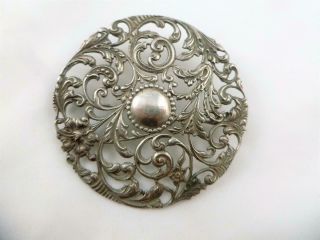 Large 7cms Antique Dutch Silver Foliate Pattern Brooch Pin - Bijkamp & Co C1910
