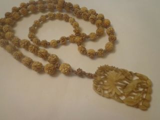 Antique Victorian Art Deco Carved Natural Necklace 32 In
