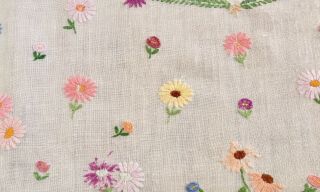 Vintage Linen Heavily Hand Embroidered Tablecloth Country Cottage Florals No.  44 5