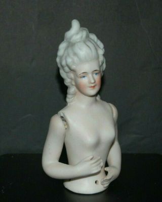 Antique 4.  75 " Bisque Bruno Schmidt German Half Doll Jointed Arms Nude Fancy Hair