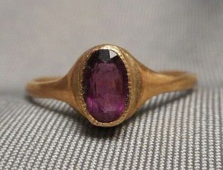 Antique Baby or Child ' s Ring - 10K Y Gold w/ Oval Purple Stone - Size 1 - 1/2 2