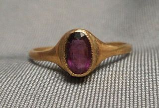 Antique Baby or Child ' s Ring - 10K Y Gold w/ Oval Purple Stone - Size 1 - 1/2 3