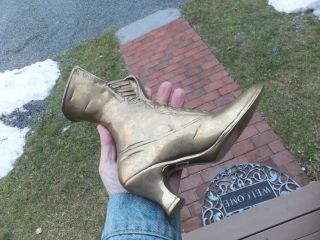 Vintage Solid Brass Victorian Ladies Lace Up Boot Mid Century Planter India 8 "