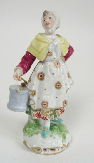 A Fine Antique Continental Porcelain Figure Of A Lady Carrying A Pail