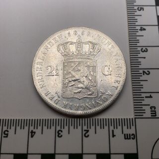 1868 Netherlands Wilhelm Iii Antique Silver 2 1/2 Gulden Coin