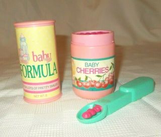 Vintage Baby All Gone Jar Of Cherries Food Baby Formula & Spoon Kenner 1991