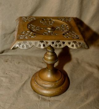 Antique 19th C Reticulated Brass Pedestal Tray Trivet Patent On Bottom Hearth
