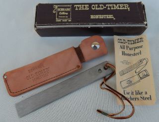 Vtg.  Schrade Hs - 1 Old - Timer Honesteel Knife Sharpener Honing Bar W/sheath & Box