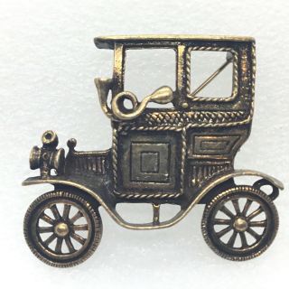 Vintage Antique Style Car Brooch Pin Brass Tone Automobile Costume Jewelry