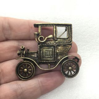 Vintage ANTIQUE STYLE CAR BROOCH Pin Brass Tone Automobile Costume Jewelry 2