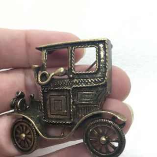 Vintage ANTIQUE STYLE CAR BROOCH Pin Brass Tone Automobile Costume Jewelry 5
