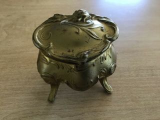 Antique Small Gold Guilt Casket Style Jewelry Trinket Box