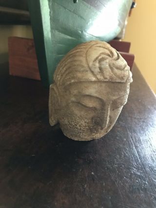 Vintage Chinese Buddha Head Carving Statue White Stone