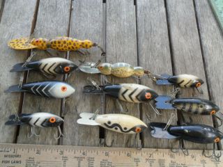 10 Vintage Fishing Lures - Wood Bombers - Water Dogs