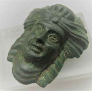 Museum Quality Ancient Roman Bronze Casket Mount Face Of God 300 - 400ad