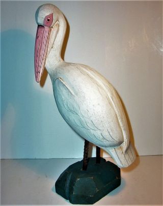 Old Pelican Hand Carved Wood Art Sculpture Statue Figurine Vintage Antique 13.  5 "