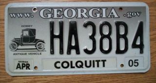 Single Georgia License Plate - 2005 - Hobby/antique Vehicle - Colquitt County