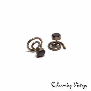 Antique Victorian Wellington & Co Garnet Gold Filled Loop Around Stud Earrings