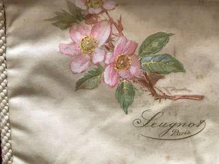 Charming Antique French Satin Bag Hand Painted - Floral Design -
