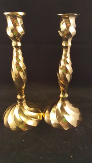 Pair Brass Candlestick Holders Swirl