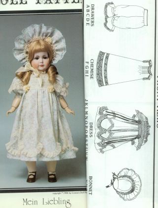 16&19&24 " Antique German Doll@1910 Heirloom French Sew Dress Hat Undies Pattern