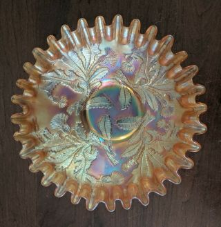 Antique Fenton Thistle Marigold Carnival Glass Ruffled Bowl