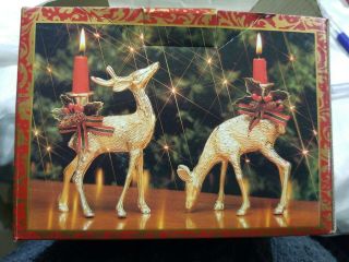 Christmas Reindeer Deer Solid Brass Candlesticks Shabby Pair 6 " Candle Holders