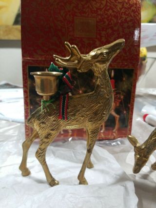 Christmas Reindeer Deer Solid Brass Candlesticks Shabby Pair 6 
