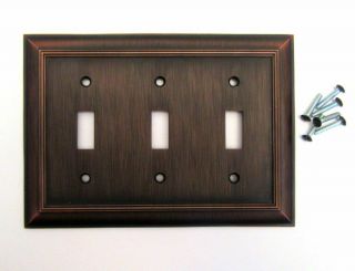 Oil Rubbed Bronze Copper Outlet Switch Cover Plate Triple Toggle Metal Vintage