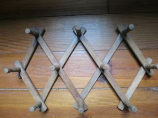 Vintage Wood Expandable Accordion Wall Hook Hat Jewelry Rack 10 Pegs