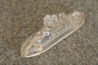 Antique Glass Batttleship Ship Candy Dish Container Lid Top 1.  25x5.  5 " 2 " Tall