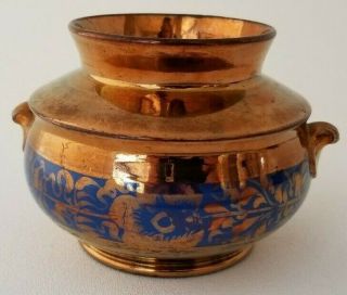 Antique English Copper Lustreware Urn Jar Blue Enamel 6 " X3.  5 "